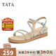 他她（TATA）絕美坡跟涼鞋女外穿一字帶時(shí)裝涼鞋秋季新款7UA03BL4 銀色 36