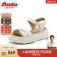 Bata時裝涼鞋女2025夏季商場新款百搭羊皮厚底一字帶涼鞋UDX29BL5 米白 39