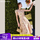 Olrain歐芮兒短袖碎花連衣裙女收腰顯瘦法式氣質(zhì)a字大擺裙度假沙灘裙子 花色 S 155/80A