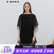 S.DEER圣迪奧夏季時(shí)尚女裝簡(jiǎn)約圓領(lǐng)雪紡肌理短袖T恤S222Z0171 黑色/91 S 160