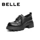 百麗（Belle）復古牛皮牛津鞋女2026春新商場(chǎng)款厚底增高JK樂(lè )福鞋E9N1DAM6 黑色 37