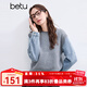百圖betu女裝冬季新款毛衣圓領(lǐng)復(fù)古牛仔撞色拼接袖毛衫女2411T47 灰色 M