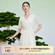 迪賽尼斯（DESIGNICE）新中式天絲裙子夏季新款國風(fēng)收腰杏色短袖連衣裙女 杏色 S