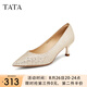 他她（TATA）亮片氣質(zhì)高跟鞋女鞋法式宴會低跟單鞋秋新款7RXC9CQ4 金色 38