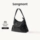 Songmont【李娜同款】山下有松循跡系列hobo包植鞣牛皮斜挎軟包 煙墨黑 中號 白鋼五金 預售17天