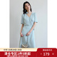 獨束大碼女裝法式V領(lǐng)復古波點(diǎn)連衣裙夏季新款微胖mm靈動(dòng)百搭女裙 遠天藍 XL (尺碼：3)