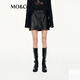 MO&Co.半身裙2025秋新品素皮短裙懷舊擦色A字簡(jiǎn)約中低腰MBE3SKTT04 黑色 L