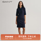 GANT/甘特中長(cháng)裙多巴胺秋冬新款女士時(shí)尚五分袖Polo領(lǐng)隱藏扣連衣裙 433夜藍色 M