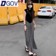 DGOV新款垂墜感長(cháng)裙到腳踝半身裙休閑高腰顯瘦套裝裙過(guò)膝長(cháng)款女裙子夏 黑色上衣+灰色裙子 兩件套 S 推薦85斤內