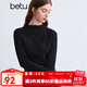 百圖betu女裝冬季新款T恤半高領(lǐng)蕾絲軟糯舒適打底T恤女2410T51 黑色 M