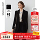 朗姿法式復古絲絨戧駁領(lǐng)黑色西裝外套女冬季新款通勤西服上衣 夜幕黑色 L