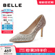 百麗（Belle）吉娜同款高跟鞋女商場(chǎng)款單鞋婚鞋BDAK3AQ5預售 浮光躍金-跟高8CM（寬版） 38 (240mm)