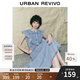 UR2025夏季新款女裝復(fù)古牛仔荷葉邊牛仔連衣裙UWG850114 藍(lán)色 XL