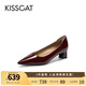 KISSCAT金晨同款接吻貓[CAT系列]貓掌鞋單鞋女簡約通勤高跟鞋尖頭船鞋女 暗酒紅色 （瘦腳卡碼拍小一碼） 39 (245mm)