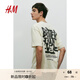 H&M男裝女裝T恤秋季寬松印花美式情侶字母圖案圓領(lǐng)短袖上衣0967955 淺米色/Better Than Ever XL 180/116 oversize寬松版型