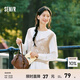 森馬長(zhǎng)袖襯衫女大翻領(lǐng)雪紡襯衣短背心俏皮可愛春季寬松兩件套氣質(zhì) 咖白色調(diào)00451 160/84A/M