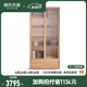 源氏木語 純實(shí)木書柜簡約現(xiàn)代橡木背景墻落地書櫥北歐書房落地柜子 1米雙門書柜(長虹玻璃)