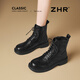 ZHR馬丁靴女冬平底騎士短靴英倫瘦瘦女靴加絨保暖皮鞋KR10A黑色37