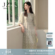玖姿·安娜蔻浪漫莫奈風(fēng)100%真絲桑蠶絲田園風(fēng)連衣裙女2024夏款 花紋綠 L