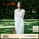 EP雅瑩2025夏季新款女裝 法式溫柔蕾絲拼接泡泡袖收腰白色連衣裙4642A 白色 M