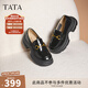 他她（TATA）盧昱曉同款魔法偵探厚底樂(lè )福鞋女真皮黑色小皮鞋JK鞋單鞋 黑色（跟高6CM） 38