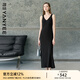 顏域時(shí)尚V領(lǐng)無(wú)袖吊帶連衣裙女2025春季新款顯瘦A字裙百搭黑色長(cháng)裙 黑色 XL