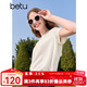 百圖betu女裝2025春季新款T恤連帽寬松透氣可調(diào)節(jié)下擺短袖女2502T15 米白 L