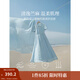 茵曼（INMAN）【苧麻】章若楠同款法式娃娃領(lǐng)連衣裙女裝2025夏季新品泡泡袖裙子 淺藍(lán)色 S