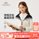 英氏（YEEHOO）兒童毛衣女童針織衫秋季時(shí)尚淑女學(xué)院風(fēng)開(kāi)衫秋裝新款衣服中大童裝 海軍logo米白 165