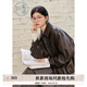 紫涵（ZIHAN）紫涵短款翻領(lǐng)皮衣女2025秋季新款復古簡(jiǎn)約百搭單排扣寬松夾克外套 淺巧咖 S