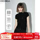 COCOBELLA老錢(qián)風(fēng)壓褶緊身貝殼袖T恤精致黑色小立領(lǐng)上衣TS7001 黑色 S