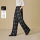 茵曼復古慵懶銀狐絨格子大直筒褲2025冬女裝新款顯瘦長(cháng)褲 藍灰格 M