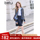 百圖betu女裝2025春季新款短外套翻領(lǐng)條紋拼接假兩件外套女2502T54 藏青 M
