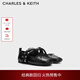 CHARLES&KEITH25秋季新品圓頭平底鉚釘芭蕾瑪麗珍鞋生日禮物CK1-70381146 Black黑色 40 （255）