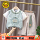 G.DUCKKIDS童裝漢服男童夏季短袖兒童古裝套裝小男孩唐裝寶寶周歲禮服中國風(fēng) 綠色【3068】 110 適合身高100-110cm年齡4-5歲c