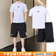 阿迪達斯（adidas）男裝運動(dòng)套裝 2025夏上新款舒適透氣寬松短袖T恤五分褲短褲兩件套 白/基礎款短袖+五分褲 L【175-180cm/150-160斤】