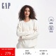GAP女裝春秋可機(jī)洗抗靜電logo絞花毛衣寬松美式針織衫637635