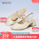 百思圖25夏商場(chǎng)同款通勤粗跟后空女涼鞋C1629BH5 米白色 36