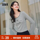 森馬長(zhǎng)袖T恤女短款蝴蝶結(jié)字母春秋溫柔蕾絲緊身上衣107624101001