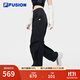 FILA FUSION斐樂(lè )潮牌梭織長(cháng)褲女秋季新款時(shí)尚休閑寬松工裝褲 正黑色-BK M
