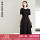 顏域短袖收腰小黑裙女裝2024新款夏裝簡(jiǎn)約通勤裙子圓領(lǐng)氣質(zhì)連衣裙 黑色 XL/42