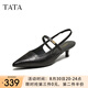 他她（TATA）七夕尖頭簡約包頭空鞋女高跟鞋后空涼鞋2025夏季新款 黑色 35