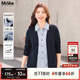 MsShe【設計感條紋假兩件襯衫】大碼女裝2025秋裝胖mm顯瘦針織衫上衣 開(kāi)衫長(cháng)袖-藏青藍色現貨 4XL