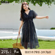 MsShe【波嬉風印花雪紡連衣裙】大碼女裝2025夏季胖mmV領高端裙子 藏青藍色現(xiàn)貨 2XL