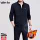 Walker Shop高端品牌秋季新款戶(hù)外運動(dòng)套裝男【彈力絲滑面料】運動(dòng)休閑套裝男 深藍色【加絨兩件裝套裝】 4XL【建議185-210斤以下】
