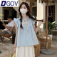 DGOV2026新款新中式國風(fēng)甜美盤(pán)扣刺繡小飛袖夏季薄款襯衫T恤女 藍色襯衫（zt） S 建議80-90斤