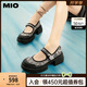 MIO[蔣依依同款]米奧春夏圓頭粗跟單鞋新中式潮流瑪麗珍女鞋 黑色 38