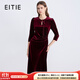 愛特愛（EITIE）復古優(yōu)雅顯瘦紅色絲絨連衣裙2025秋冬新款修身長袖包臀裙C2507836 絲絨粉62 L
