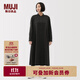 無印良品（MUJI）女式 法蘭絨 立領(lǐng)長(zhǎng)袖連衣裙女裝裙子純棉連身裙25年秋季 炭灰色格紋 S (155/80A)