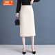 婍妡時(shí)尚開(kāi)叉半身裙女士2025春夏季新款高腰西裝裙中長(cháng)款一步包臀裙子 米白色 S _建議85-95斤